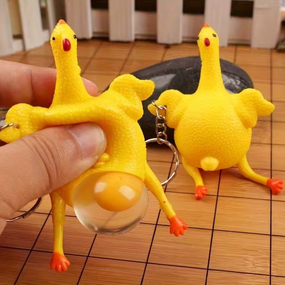 Egg-Laying Chicken Keychain - Squeeze Toy For Stress Relief